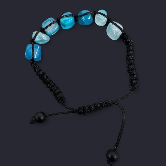 Blue Agate Adjustable Gemstone Bead Bracelet - Picture 1 of 5
